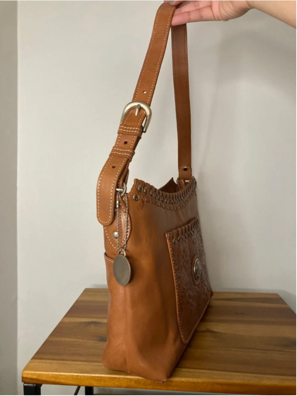 American West Harvest Moon Zip-Top Shoulder Bag Leather 30th Anniversary EUC